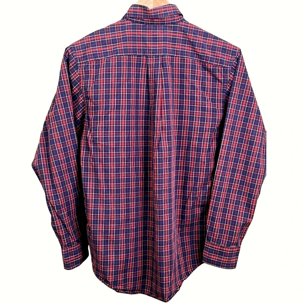 Ralph‎ Lauren Classic Red Blue Check Button Collar Long Sleeve Shirt Youth 16-18